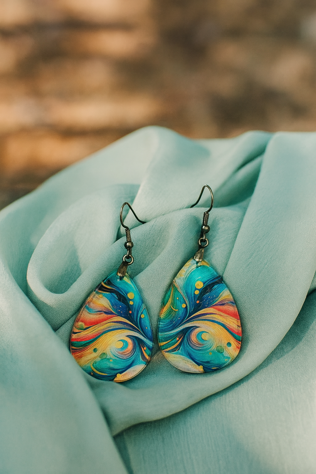 Ocean Wave Marbled Teardrop Earrings