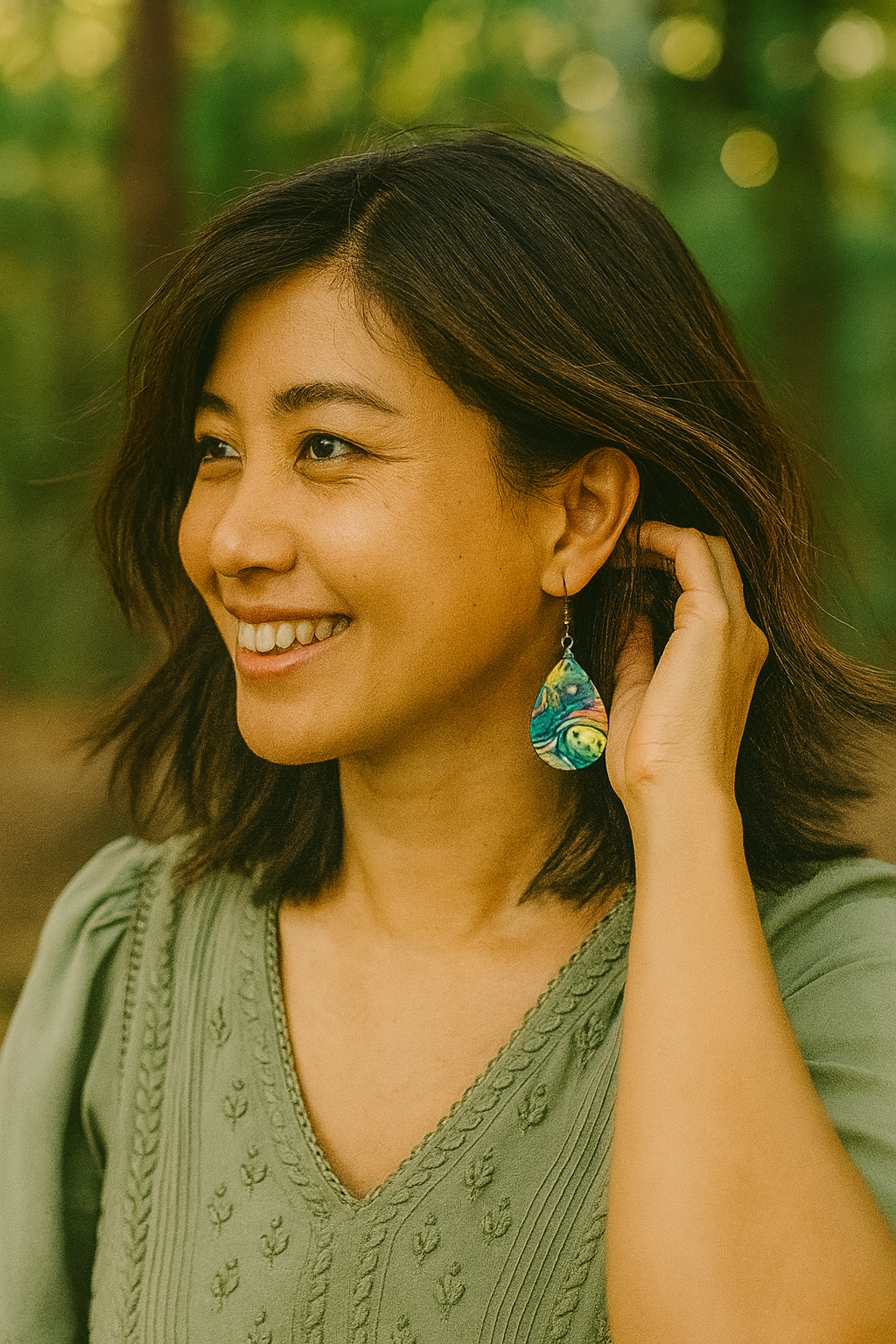 Ocean Wave Marbled Teardrop Earrings