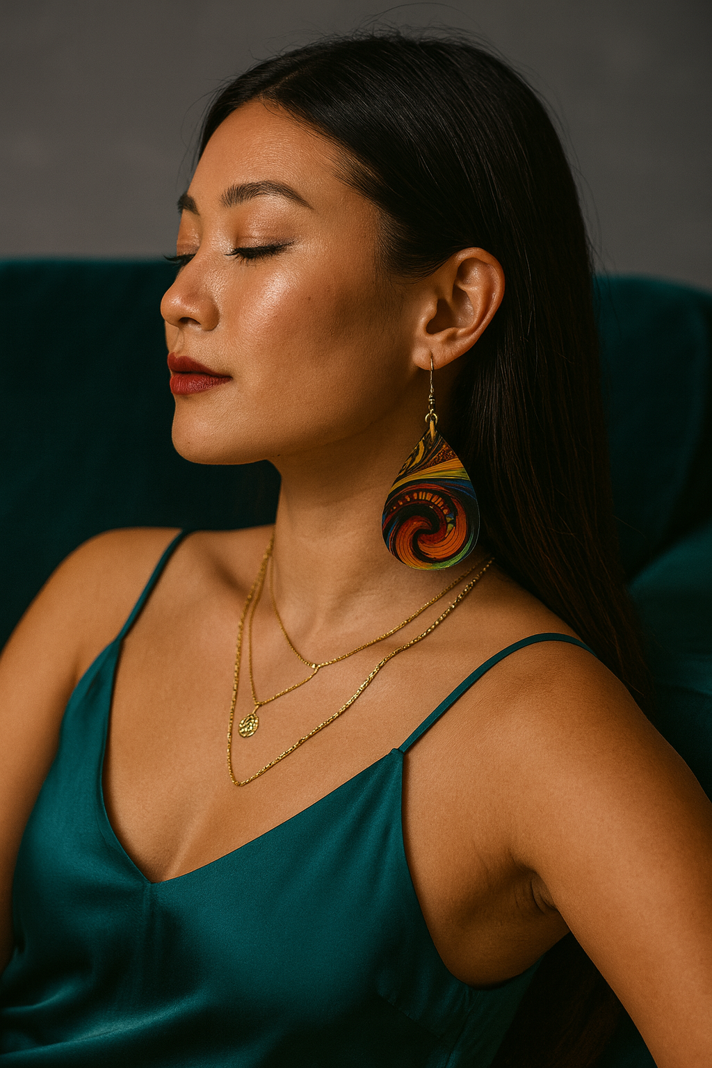 Fiery Swirl Boho Teardrop Earrings