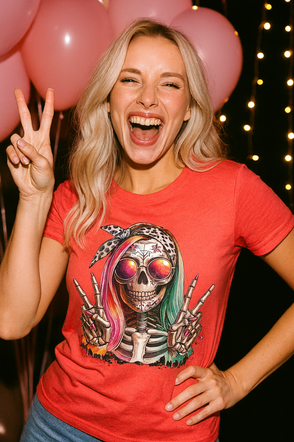 Hipster Skull Pink & Blue Hair Women's Relaxed T-Shirt