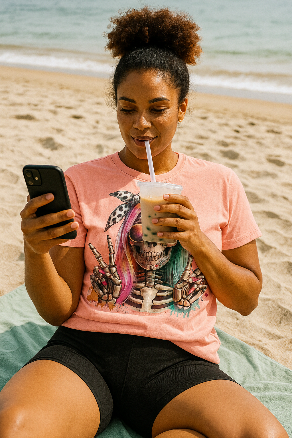 Hipster Skull Pink & Blue Hair Women's Relaxed T-Shirt
