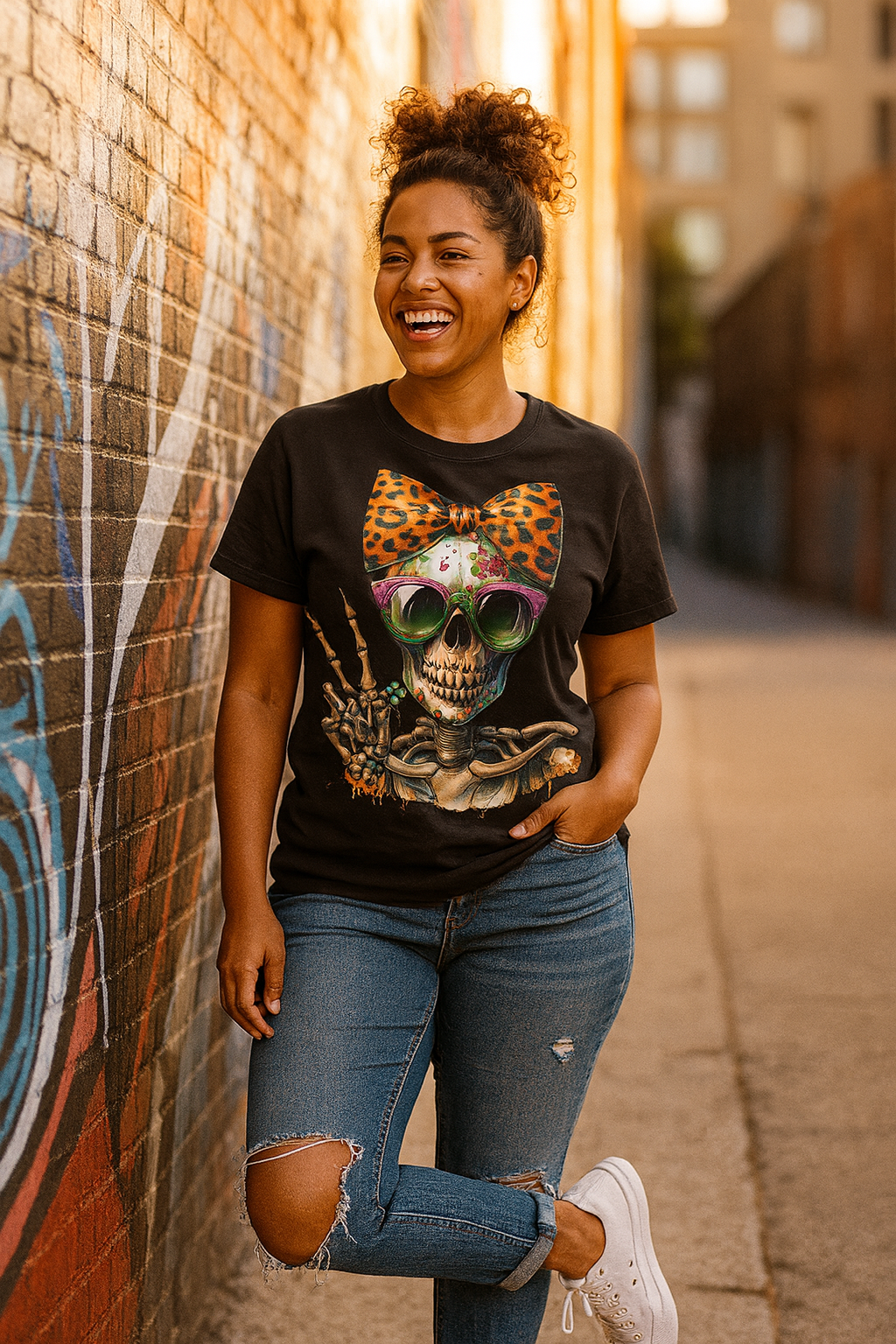 Hipster Yellow Bow Skull Women's Relaxed T-Shirt