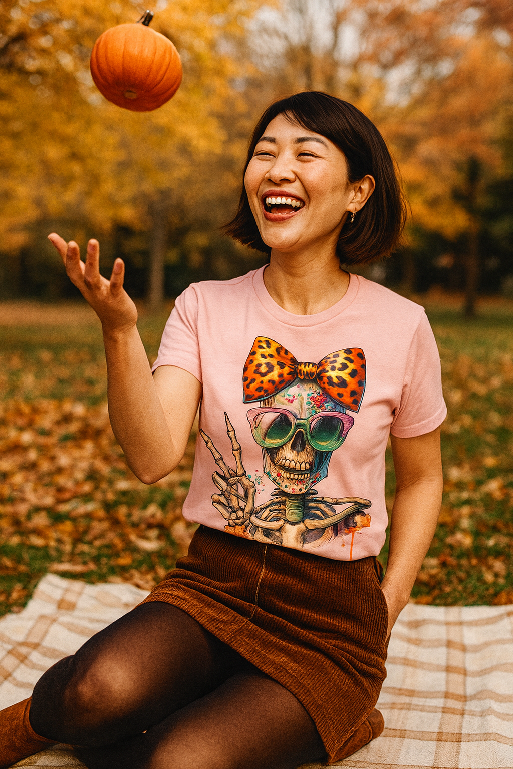 Hipster Yellow Bow Skull Women's Relaxed T-Shirt