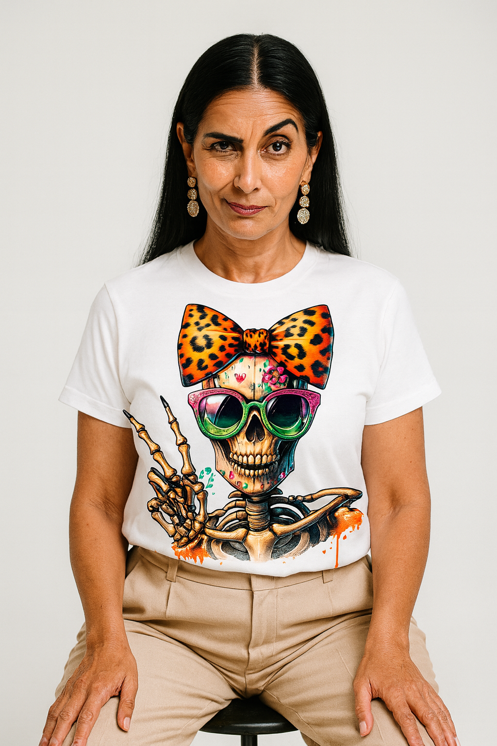 Hipster Yellow Bow Skull Women's Relaxed T-Shirt