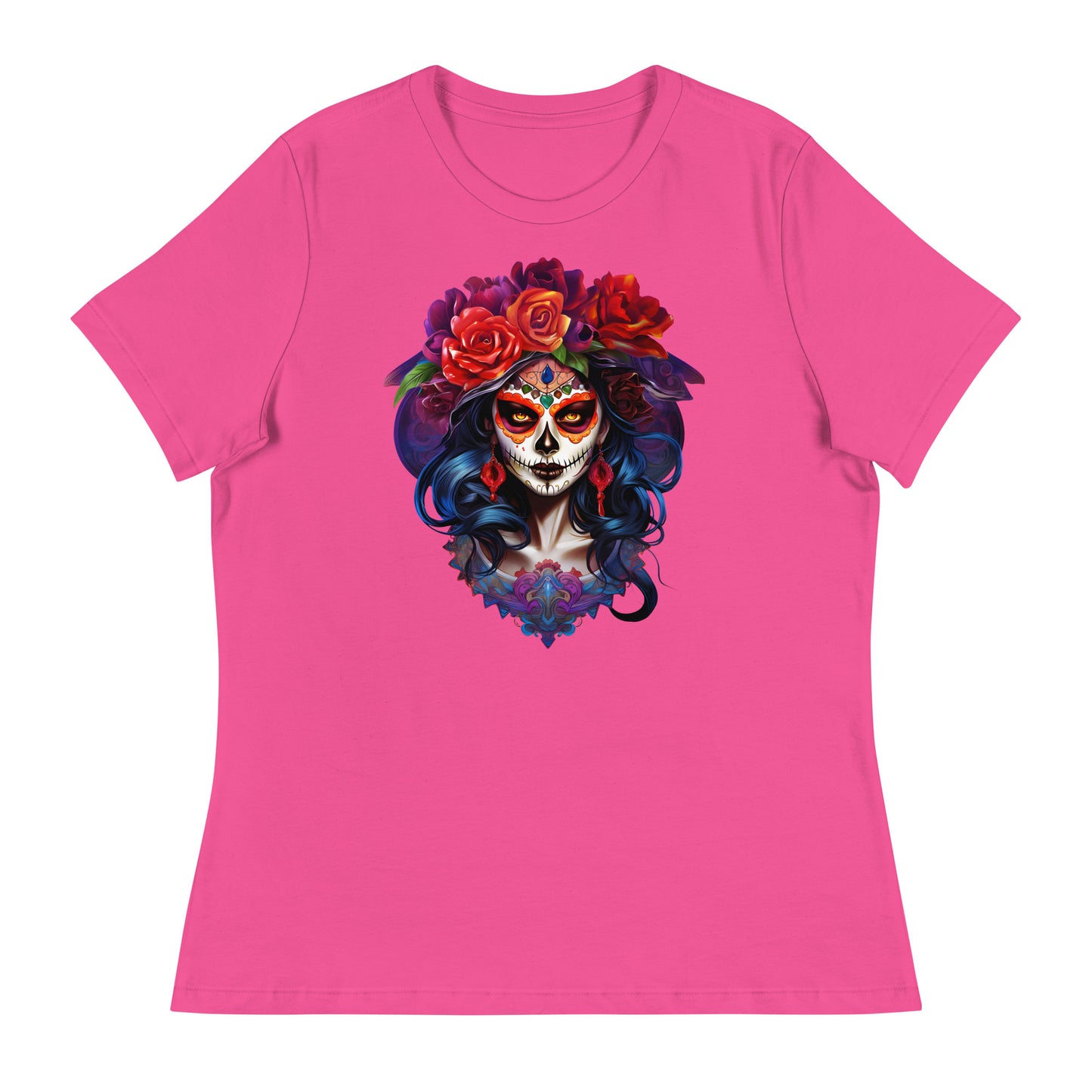 La Catrina Day of the Dead Orange Roses Women T-Shirt