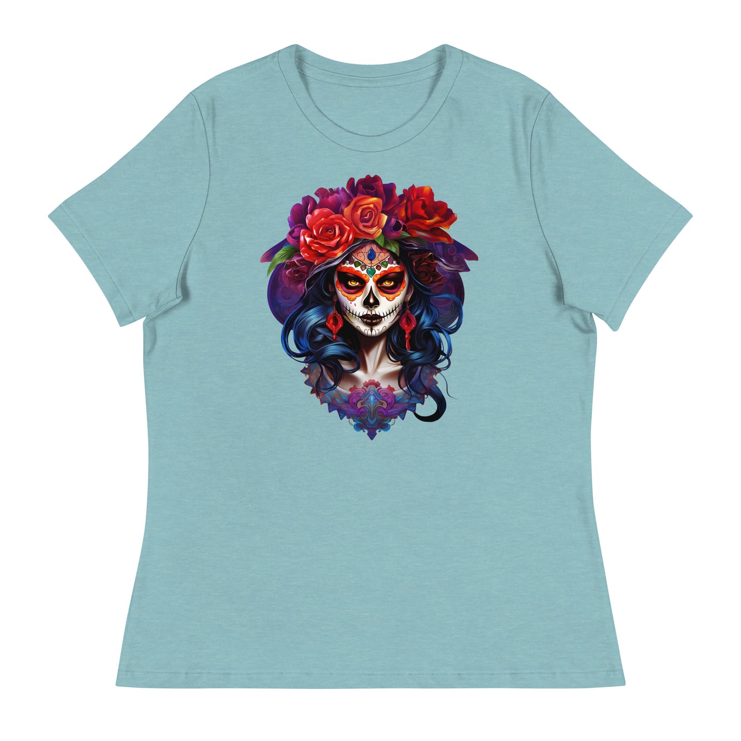 La Catrina Day of the Dead Orange Roses Women T-Shirt