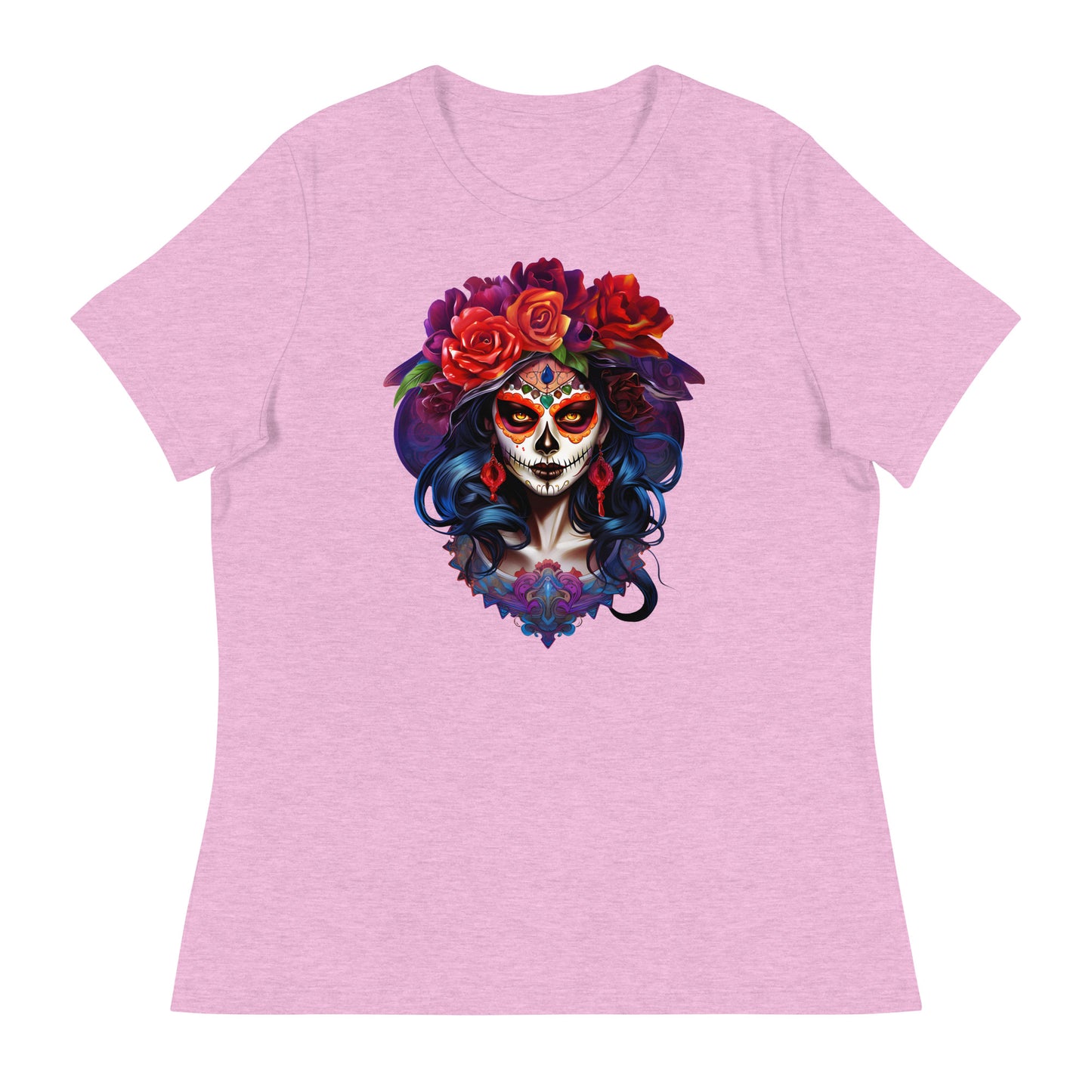 La Catrina Day of the Dead Orange Roses Women T-Shirt