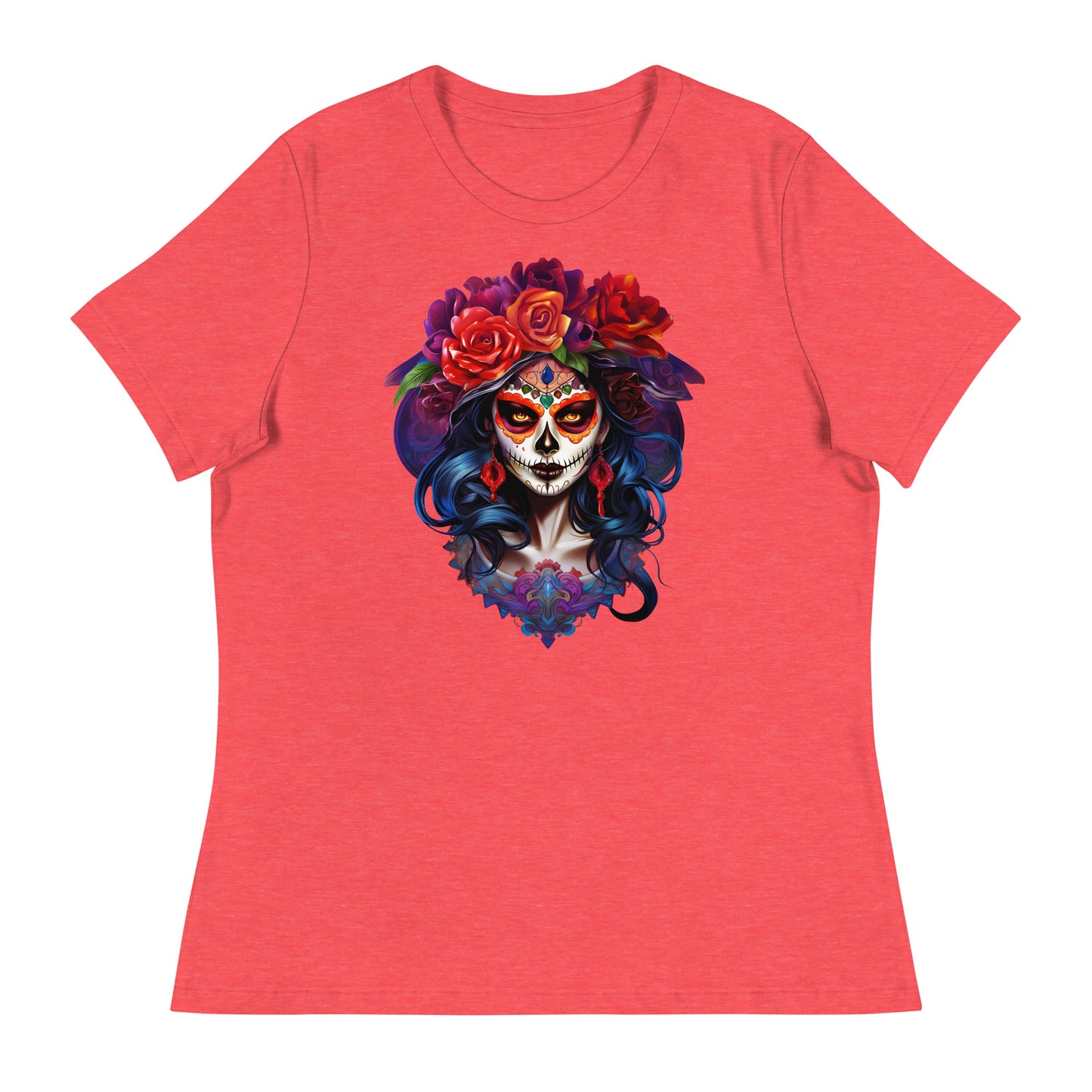 La Catrina Day of the Dead Orange Roses Women T-Shirt