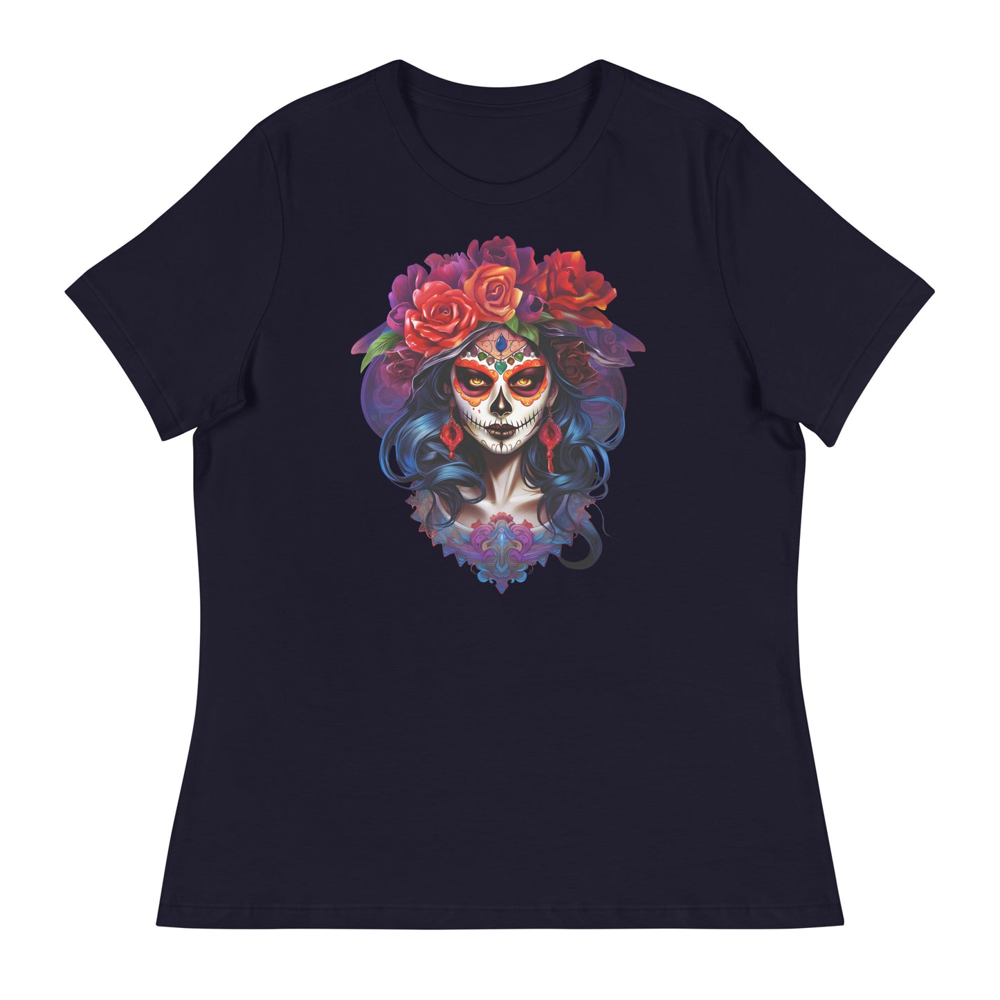 La Catrina Day of the Dead Orange Roses Women T-Shirt