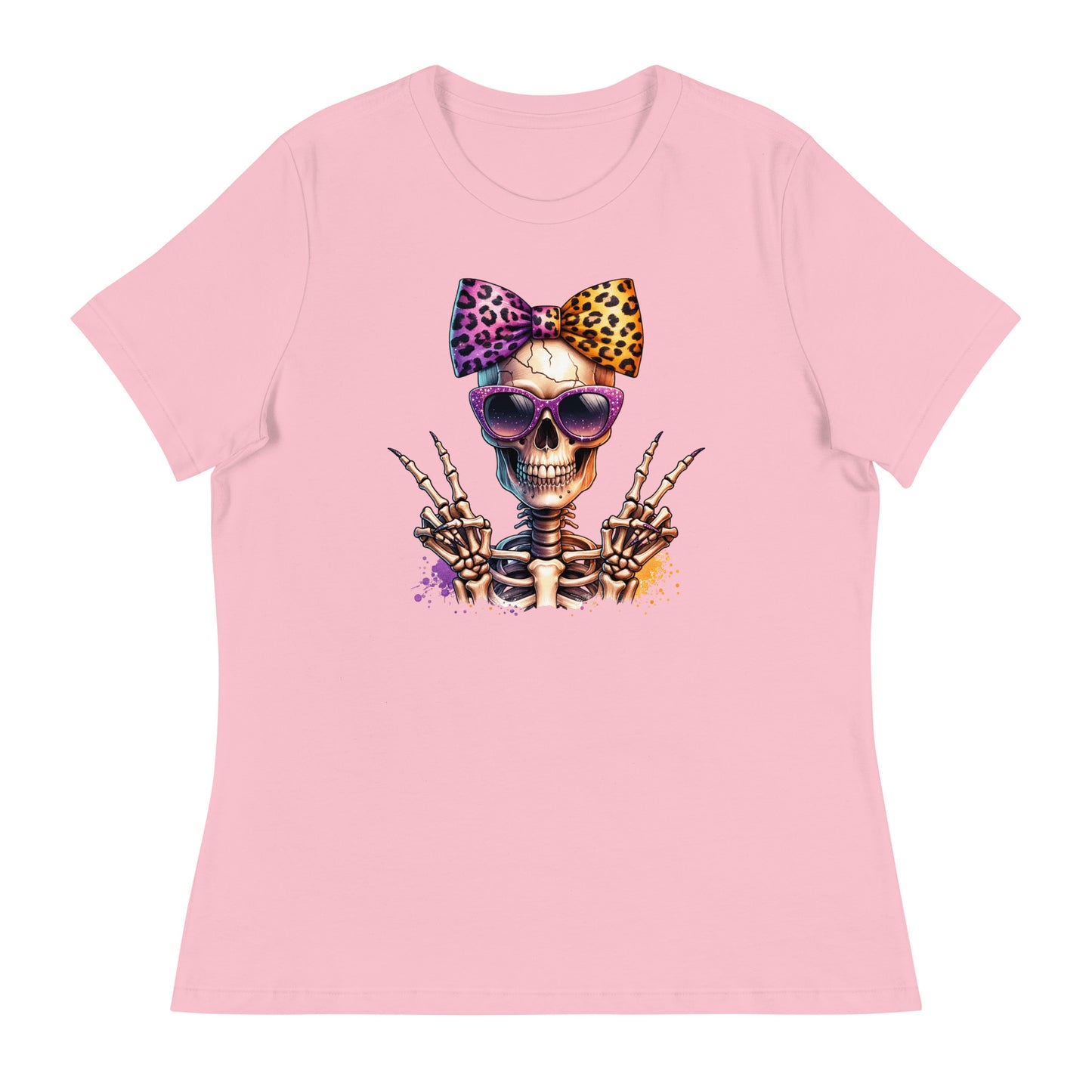 Hipster Purple Bow Skull Women's Relaxed T-Shirt