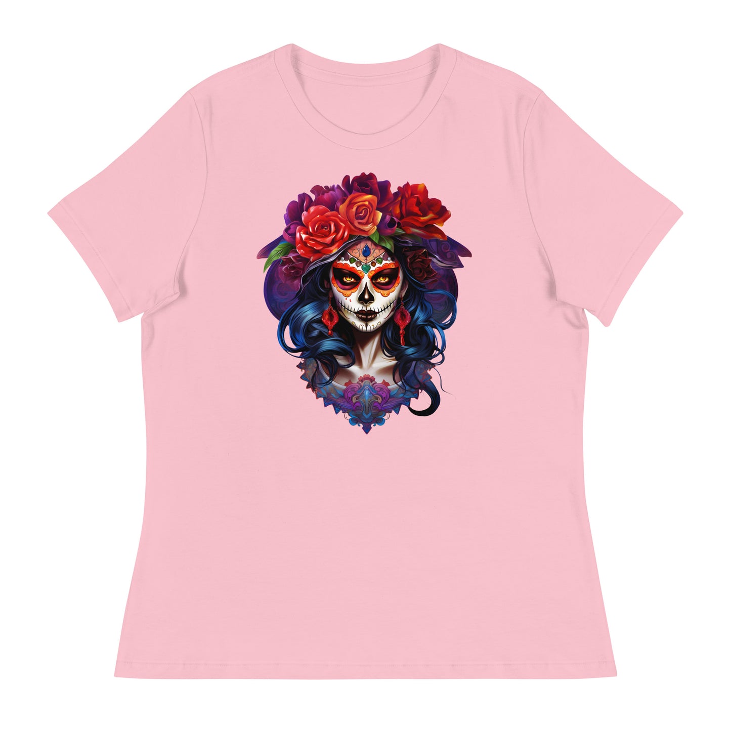 La Catrina Day of the Dead Orange Roses Women T-Shirt