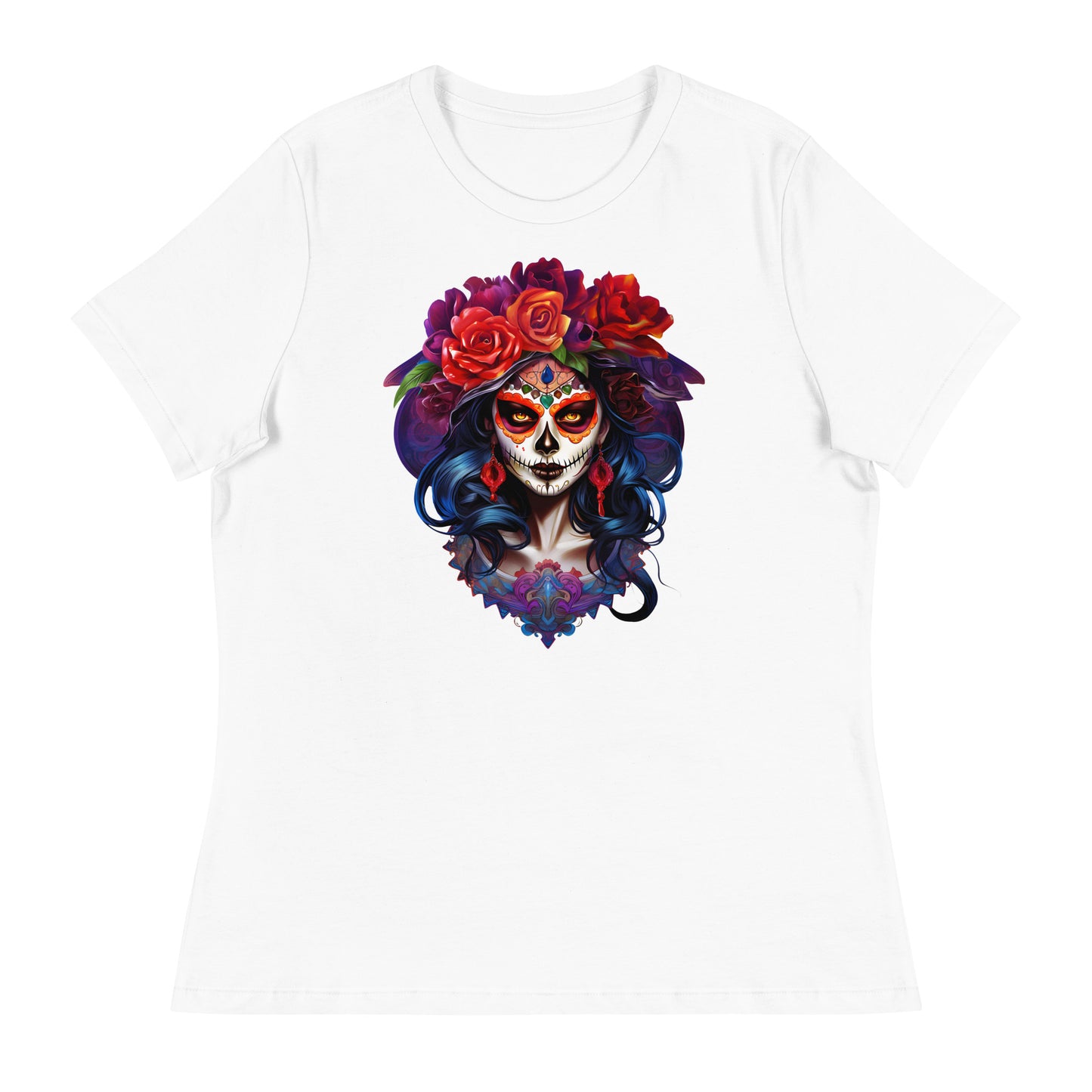 La Catrina Day of the Dead Orange Roses Women T-Shirt