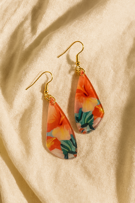 Hibiscus Flower Wing Acrylic Earrings
