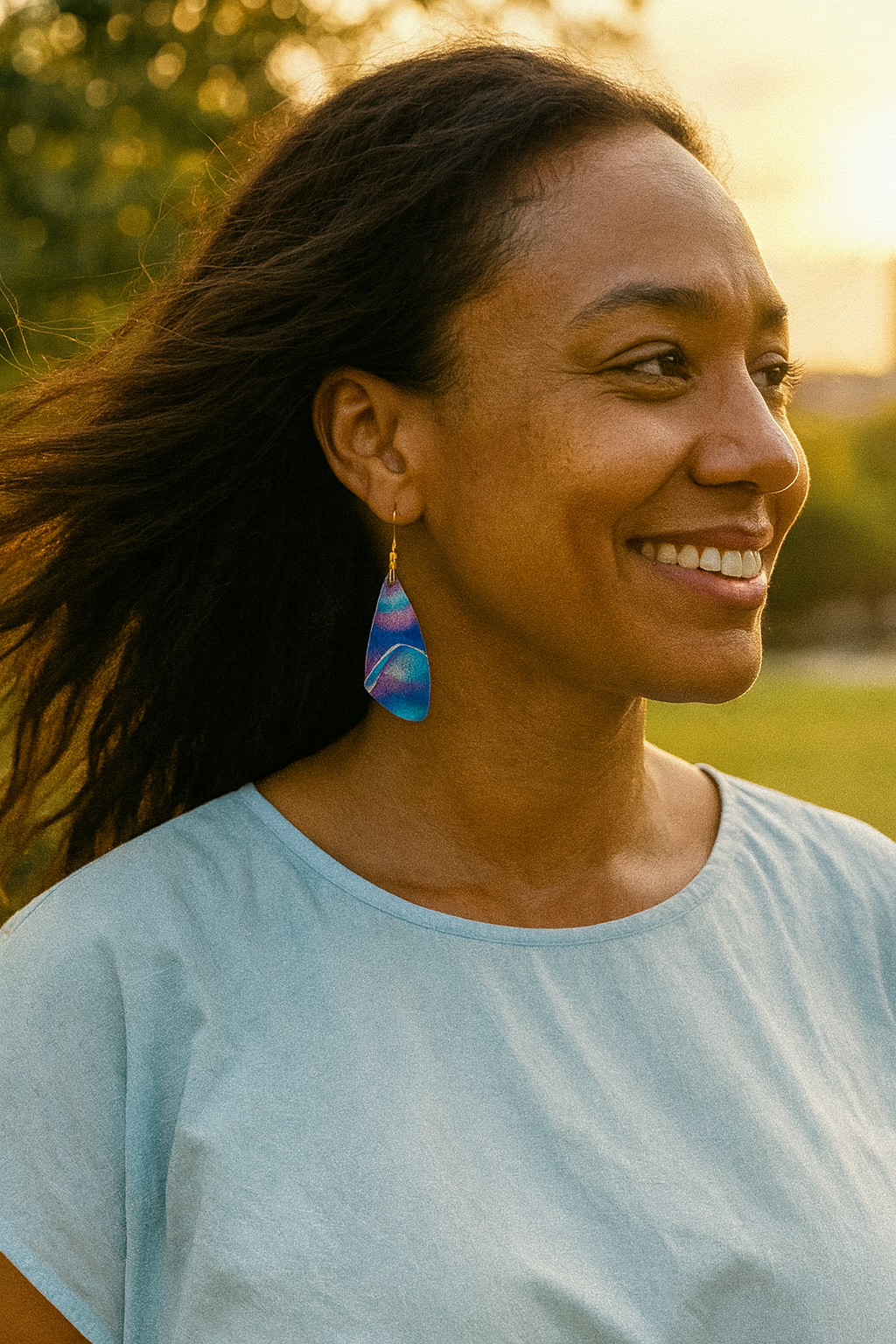 Iridescent Blue and Purple Wing Earrings
