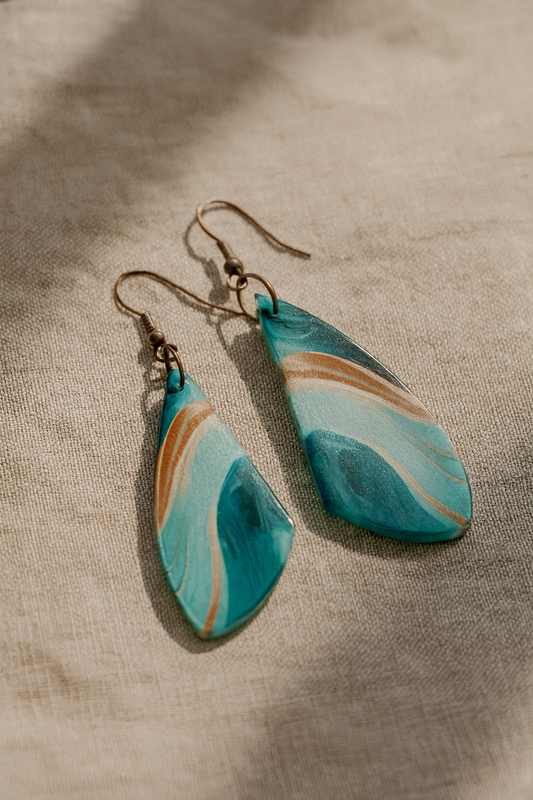 Teal Waves Wing Acrylic Earrings