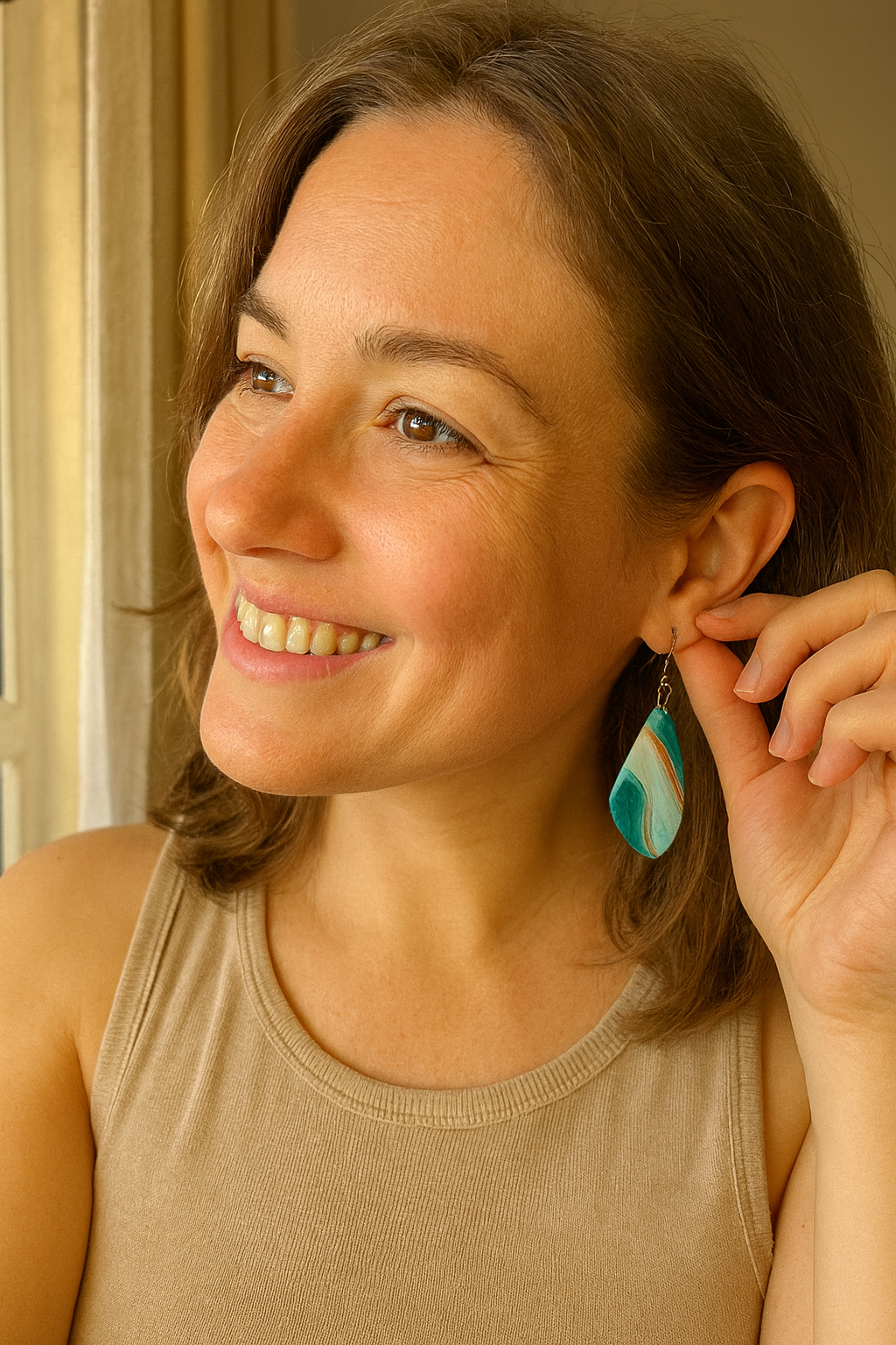 Teal Waves Wing Acrylic Earrings
