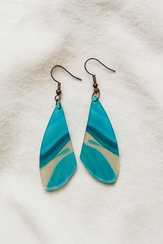 Teal Marble Wing Acrylic Earrings