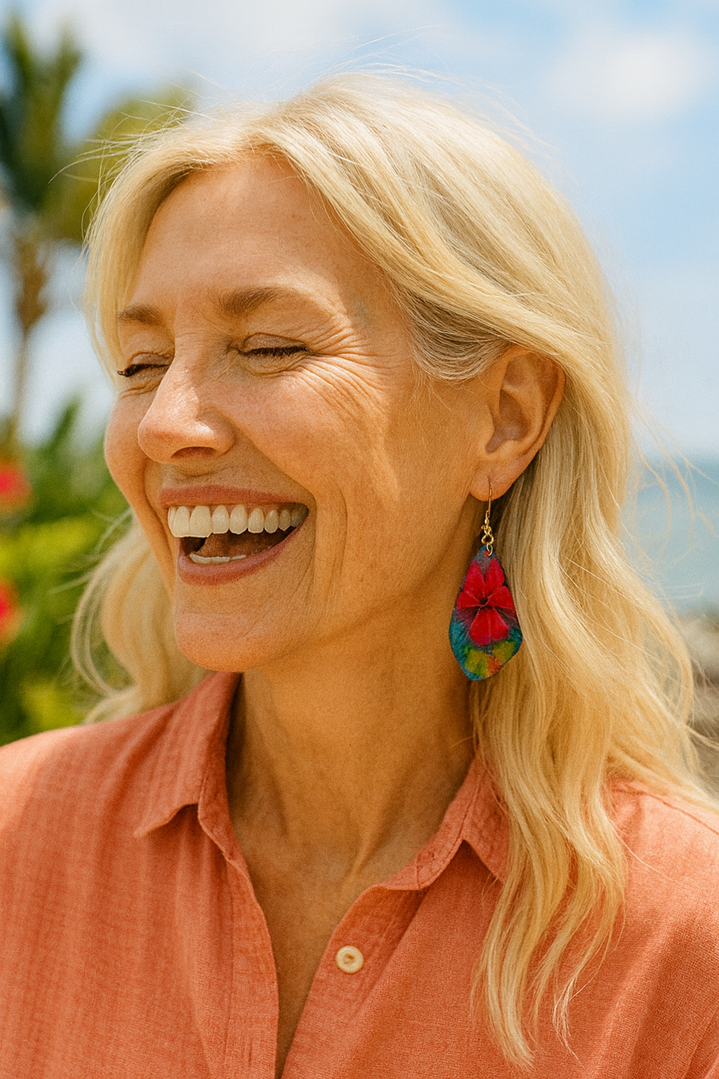 Tropical Floral Wing Acrylic Earrings