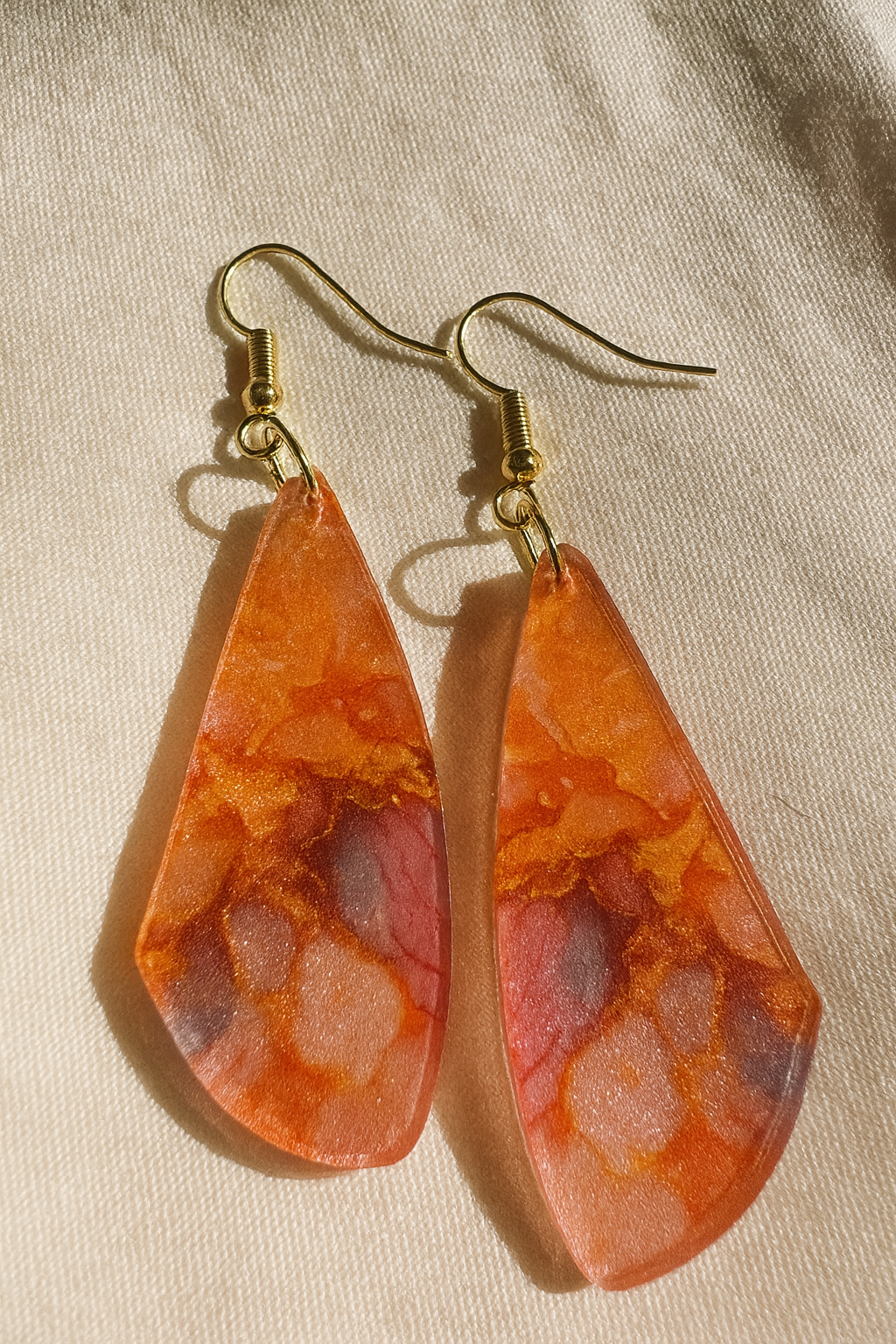 Fiery Orange Marbled Wing Acrylic Earrings