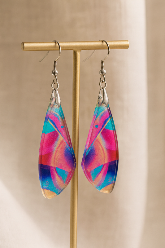 Pink Mosaic Wing Acrylic Earrings