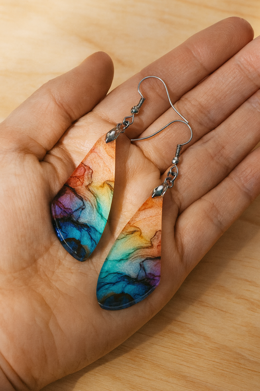 Rainbow Marble Wing Acrylic Earrings