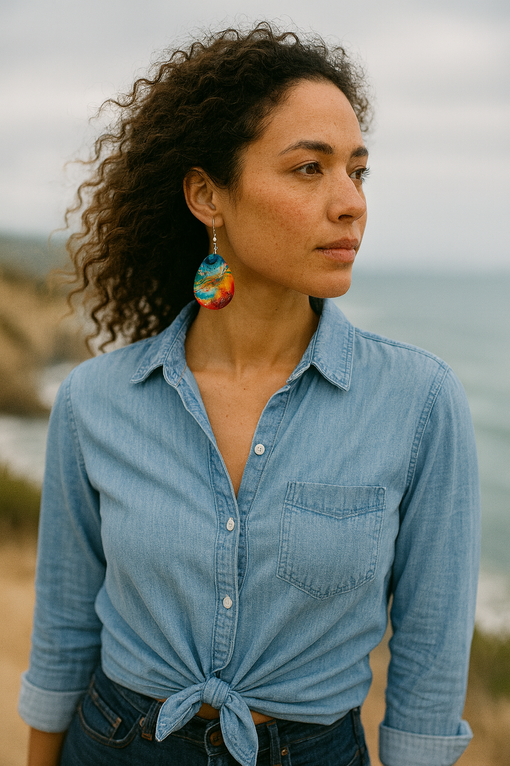 Ocean Sunset Abstract Teardrop Earrings