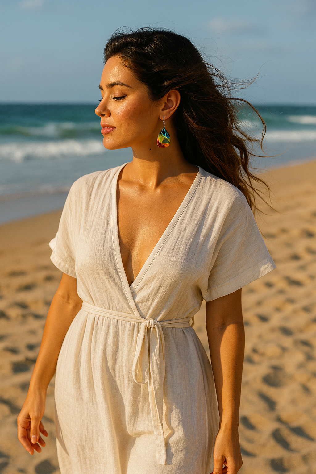 Ocean Sunset Abstract Teardrop Earrings