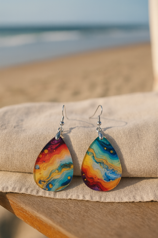 Ocean Sunset Abstract Teardrop Earrings