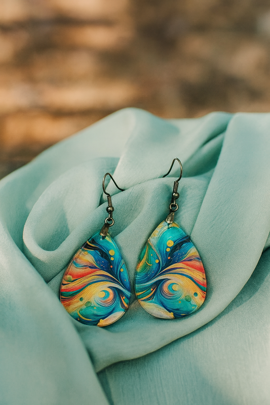 Ocean Wave Marbled Teardrop Earrings