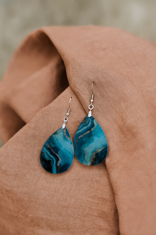 Ocean Marble Teardrop Earrings