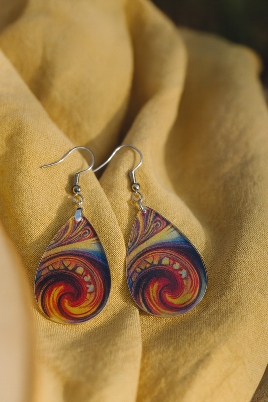 Bold Fiery Swirl Teardrop Earrings