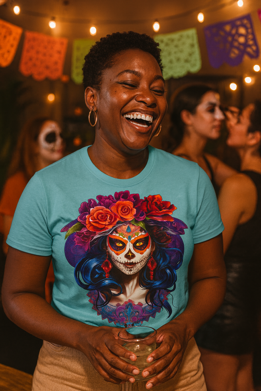 La Catrina Day of the Dead Orange Roses Women T-Shirt