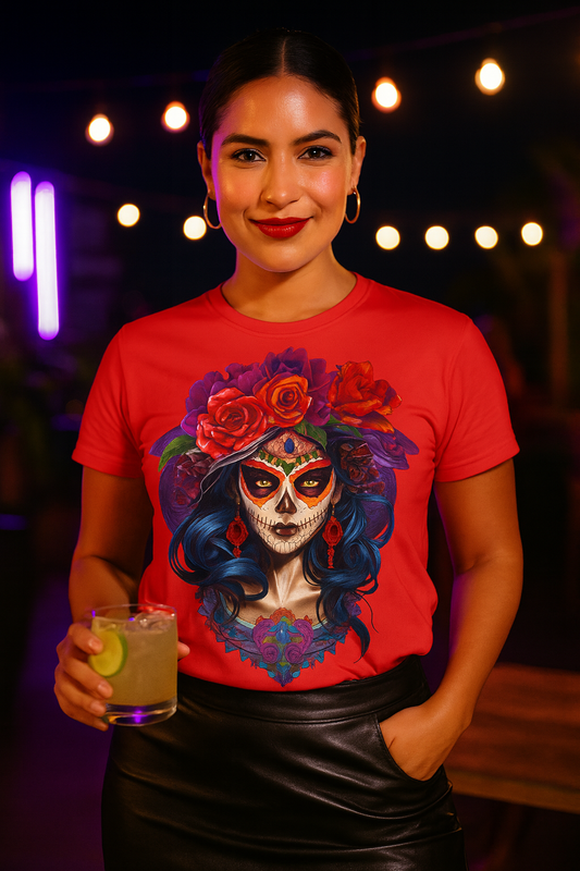 La Catrina Day of the Dead Orange Roses Women T-Shirt