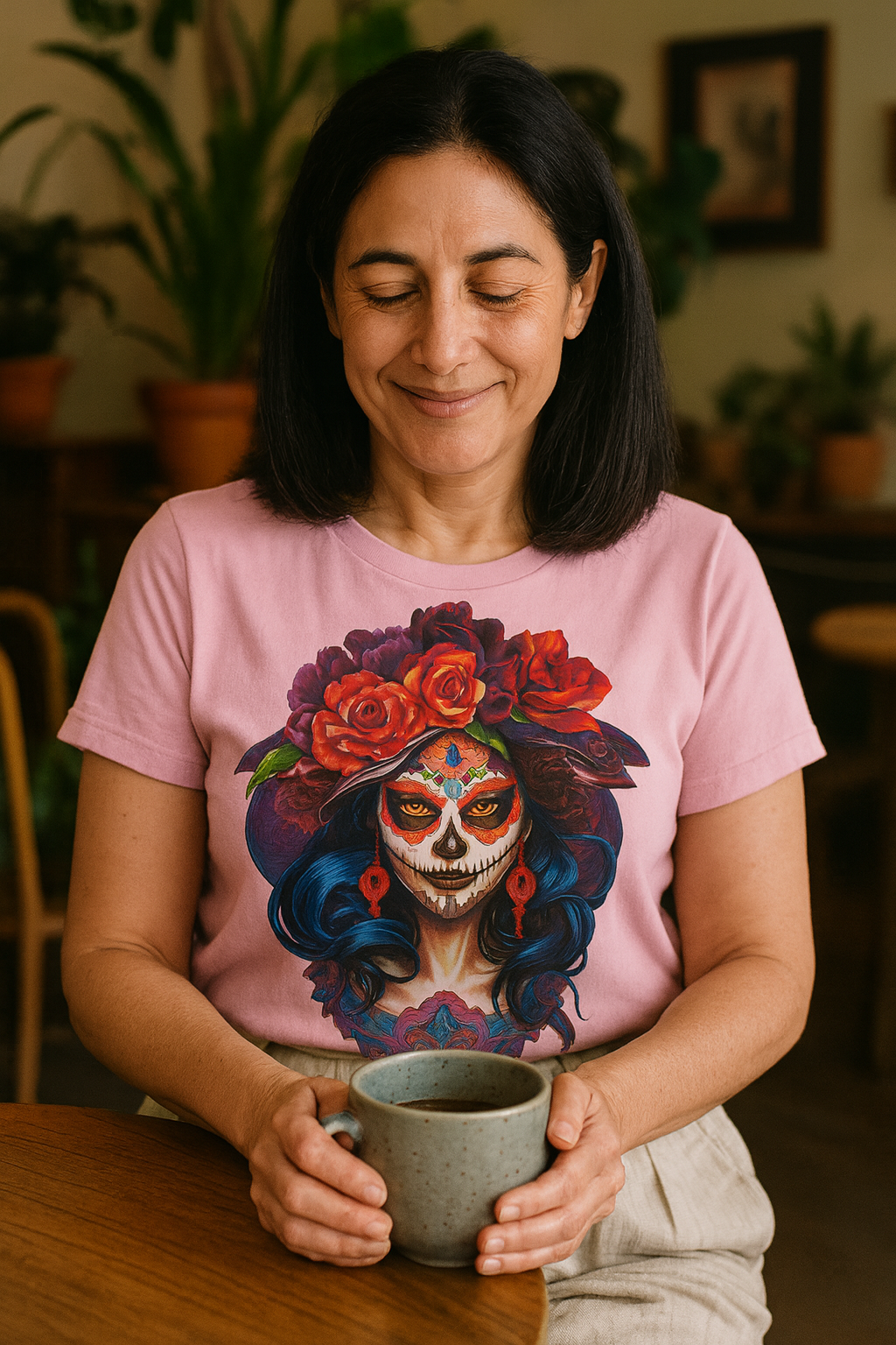 La Catrina Day of the Dead Orange Roses Women T-Shirt