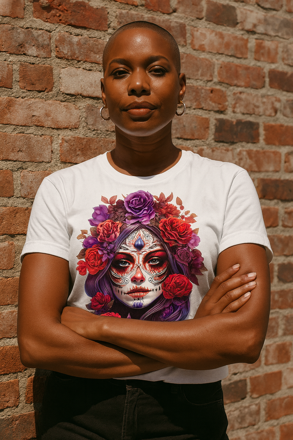 La Catrina Sugar Skull Purple Flower Women T-Shirt