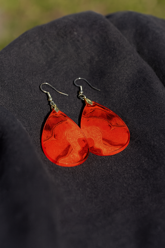 Fiery Red Teardrop Acrylic Earrings