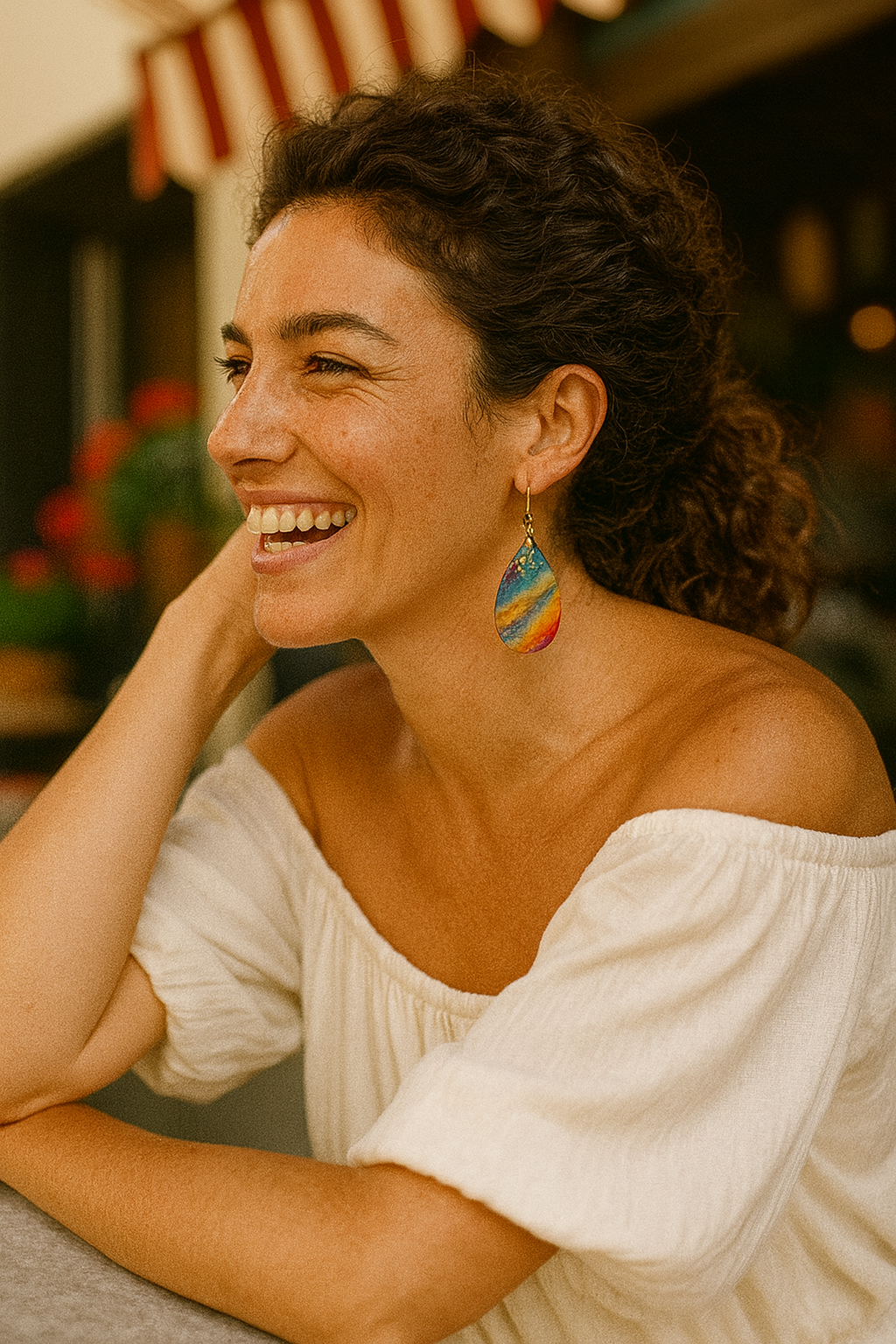 Cosmic Rainbow Swirl Acrylic Teardrop Earrings