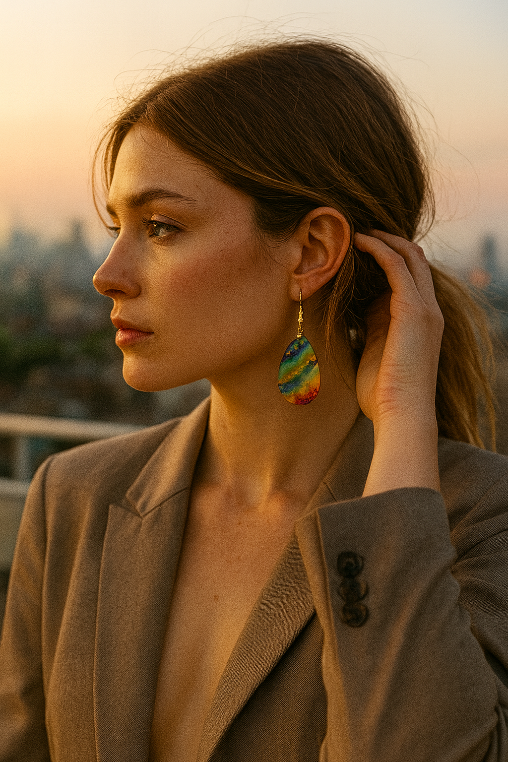 Cosmic Rainbow Swirl Acrylic Teardrop Earrings