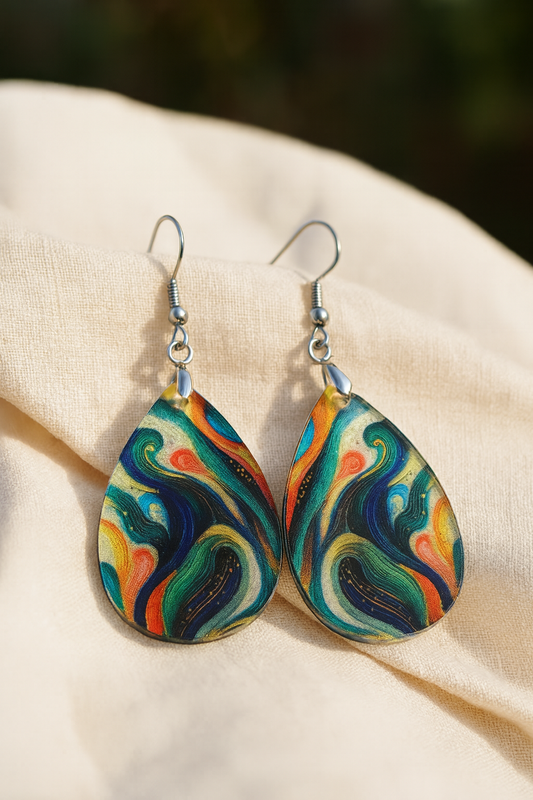 Vibrant Swirl Teardrop Earrings