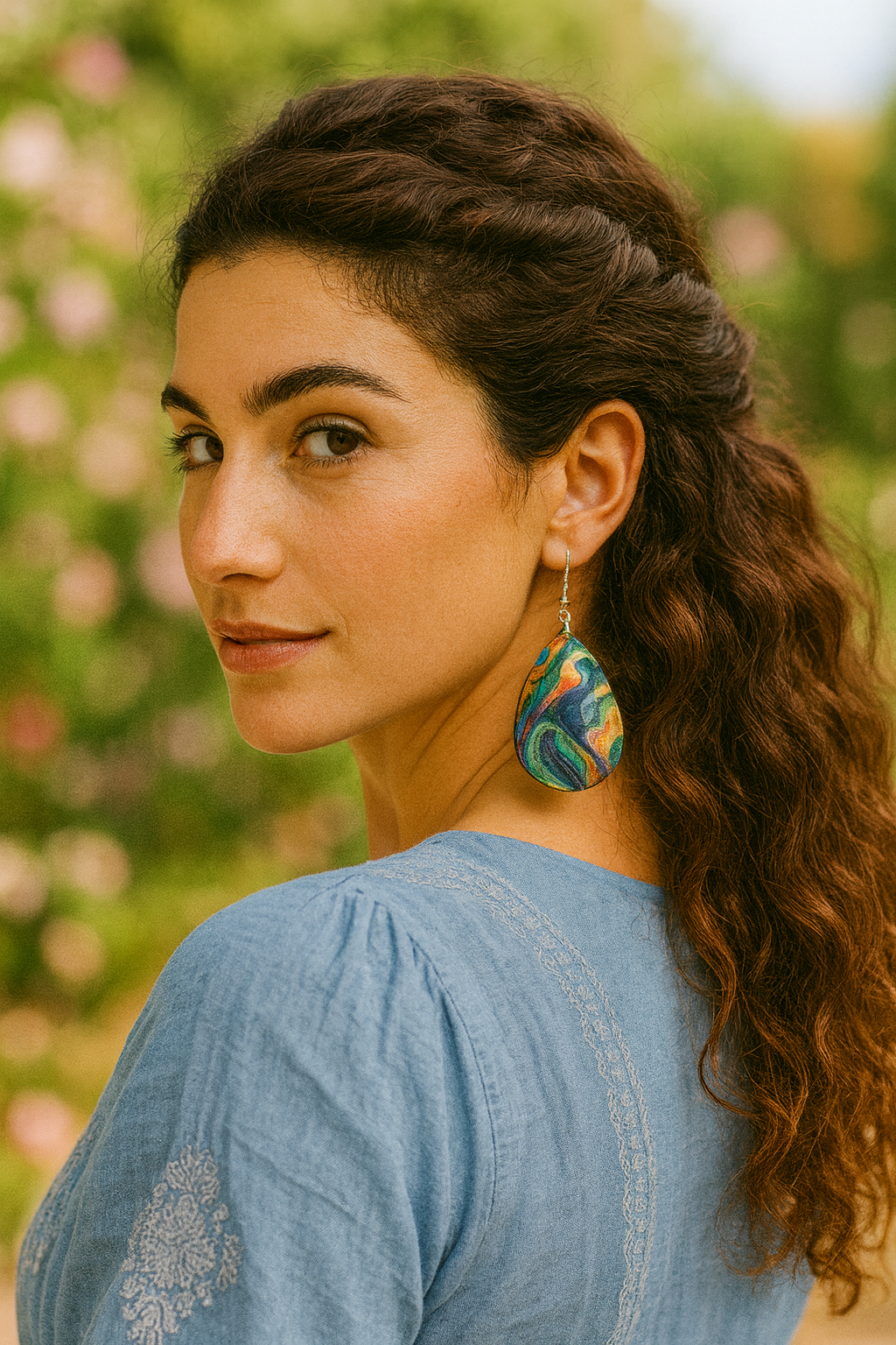 Vibrant Swirl Teardrop Earrings