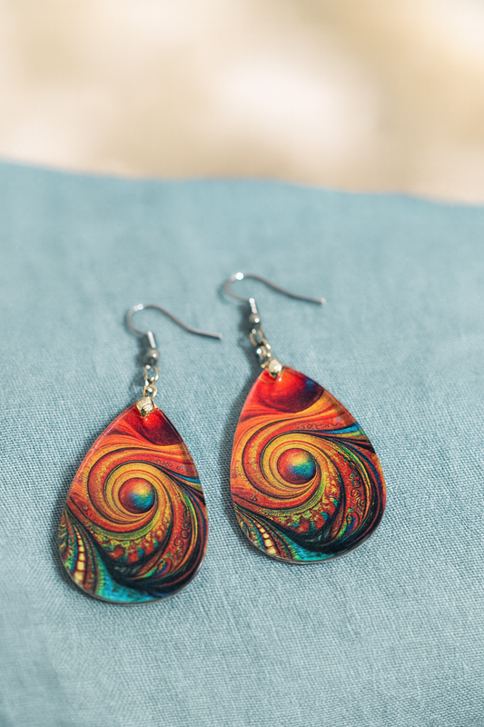 Boho Vortex Acrylic Teardrop Earrings