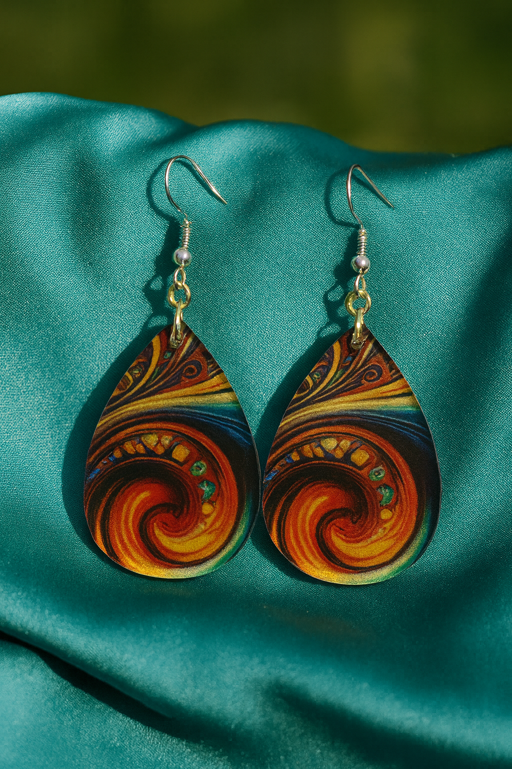 Fiery Swirl Boho Teardrop Earrings