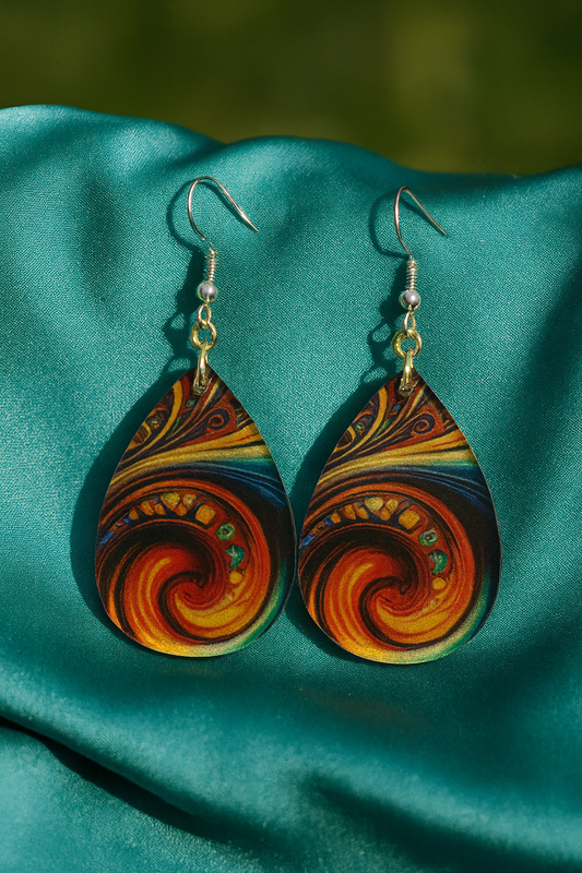 Fiery Swirl Boho Teardrop Earrings