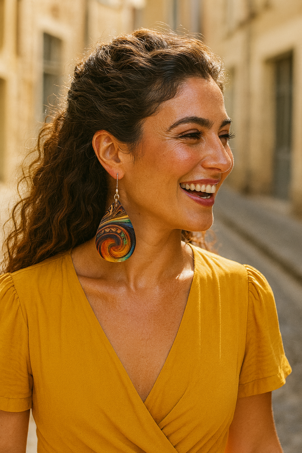 Fiery Swirl Boho Teardrop Earrings