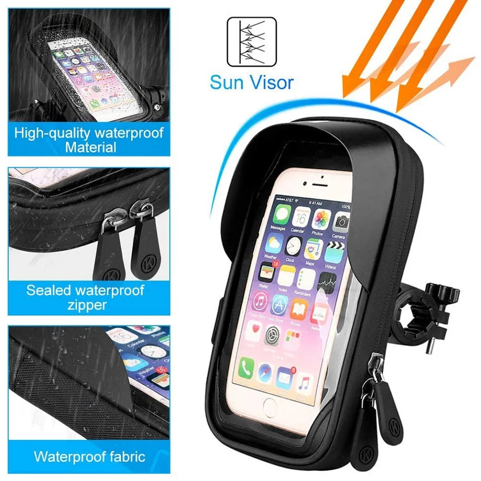 Waterproof Bicycle Motorcycle Phone Holder Bike Phone Touch Screen Bag 6.4inch Bicycle Handlebar Holder for iPhone 12Pro Samsung