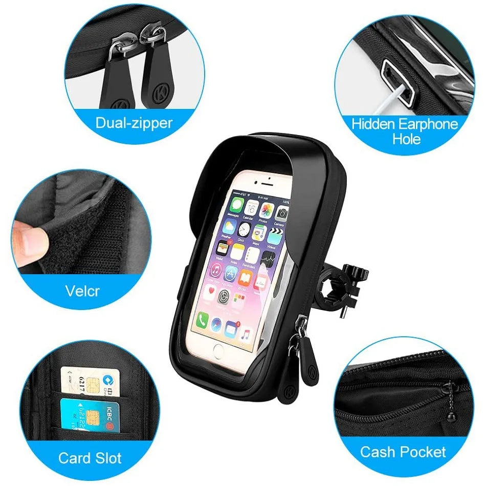 Waterproof Bicycle Motorcycle Phone Holder Bike Phone Touch Screen Bag 6.4inch Bicycle Handlebar Holder for iPhone 12Pro Samsung