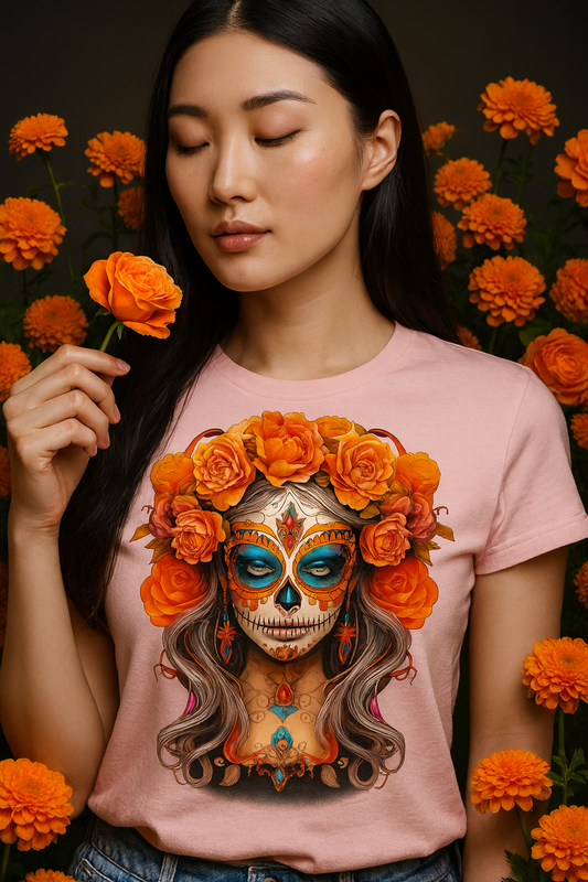 La Catrina Day of the Dead Yellow Roses Sugar Skull Women T-Shirt