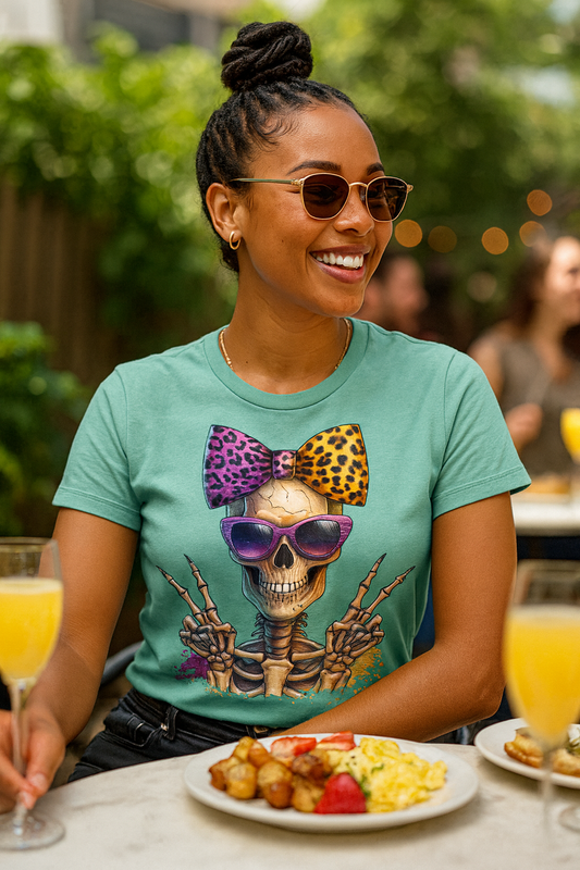 Hipster Purple Bow Skull Women's Relaxed T-Shirt