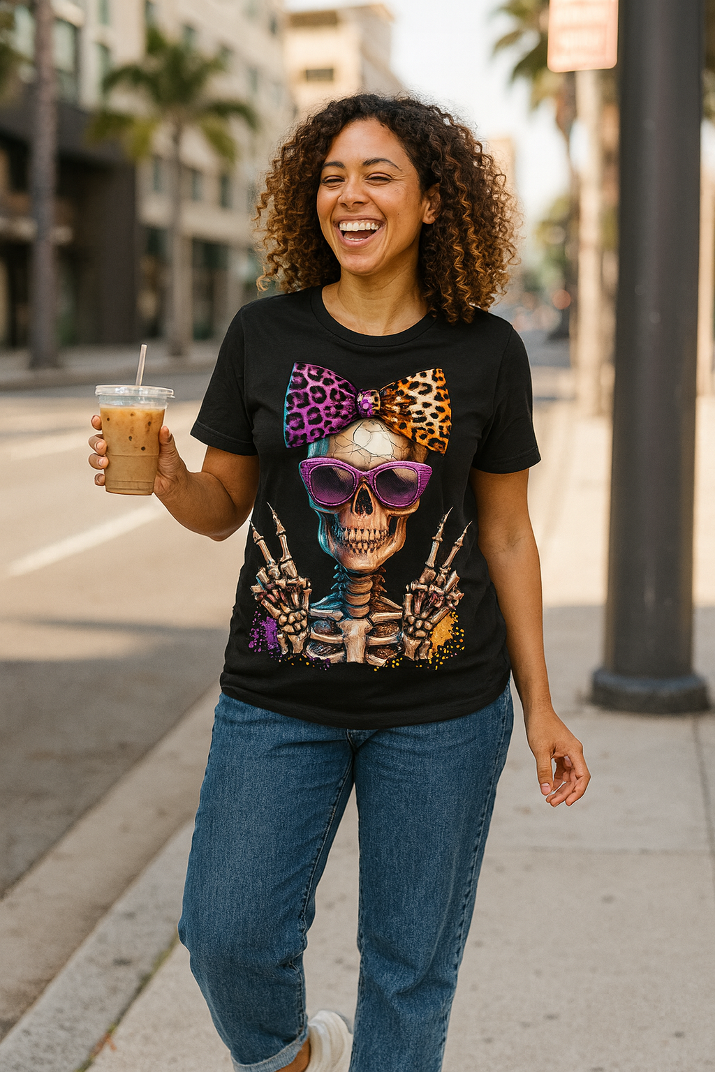 Hipster Purple Bow Skull Women's Relaxed T-Shirt
