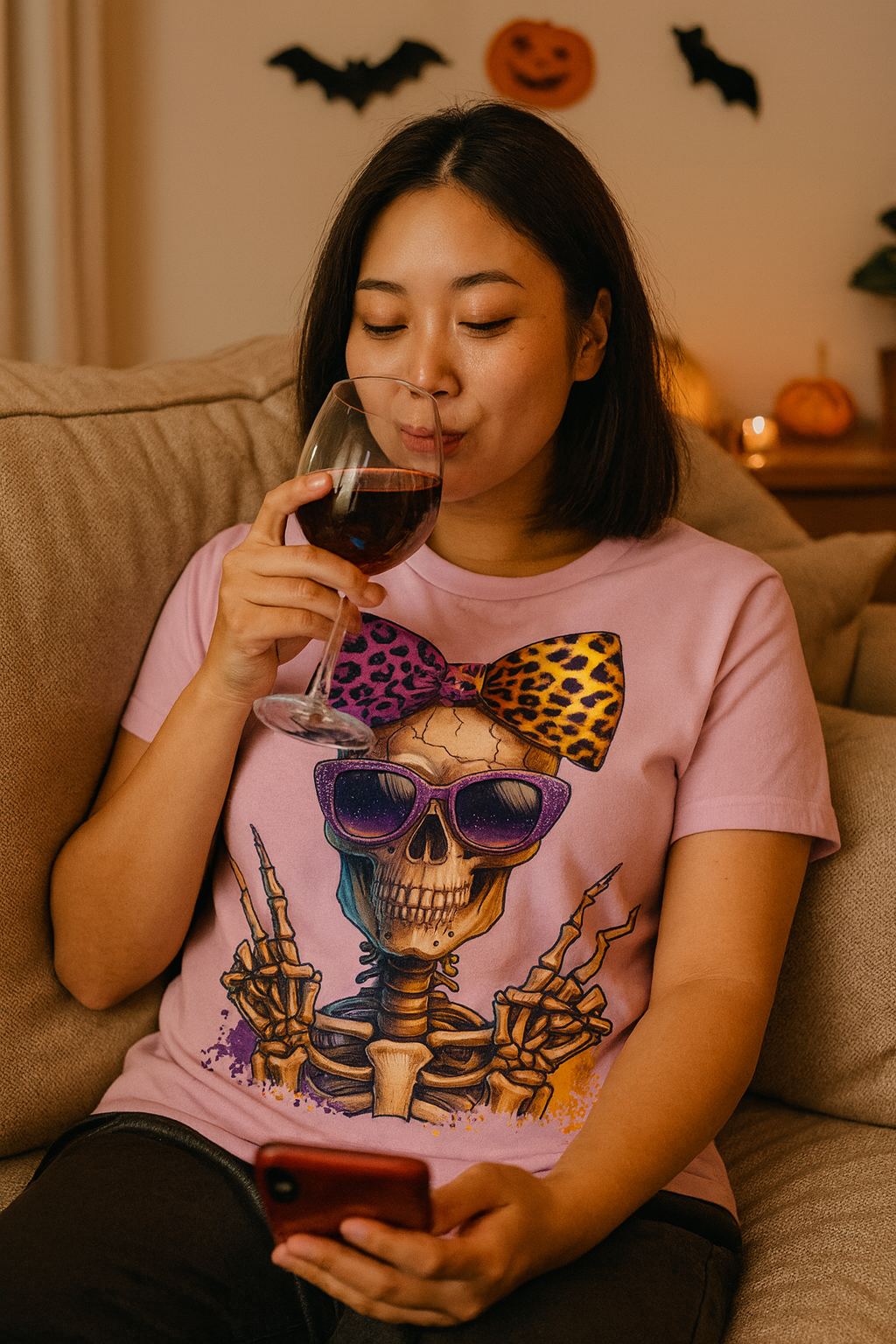 Hipster Purple Bow Skull Women's Relaxed T-Shirt